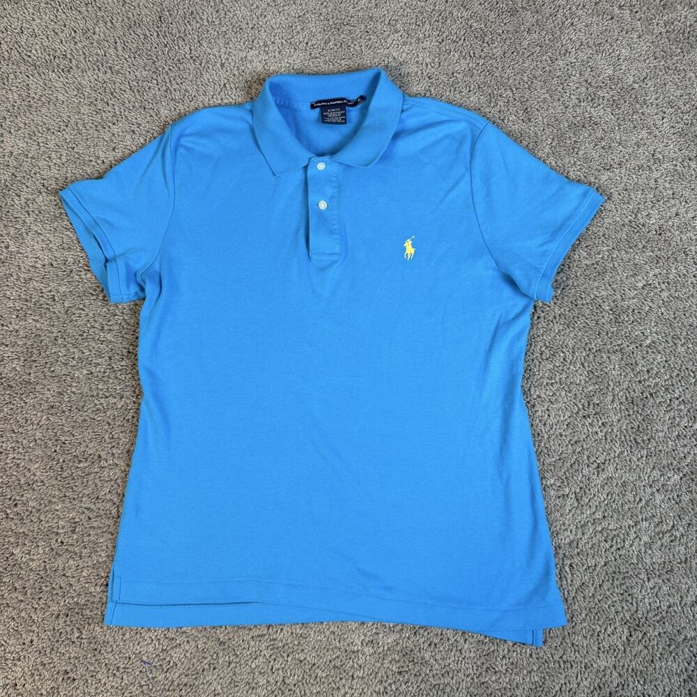 Ralph Lauren Polo Girls XL Blue Slim Fit 100% Cotton Short Sleeve Logo